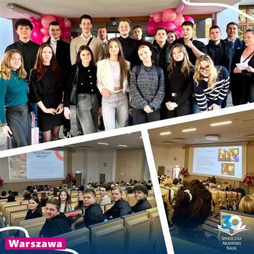 Studenci Społecznej Akademii Nauk na jubileuszowej konferencji w Narodowym Instytucie Onkologii