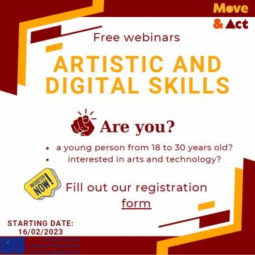 Cykl darmowych webinarów poświęconych rozwojowi różnych umiejętności artystycznych i cyfrowych w ramach projektu Erasmus+ Move&Act: Empower Youth through Entrepreneurial and Digital Skills